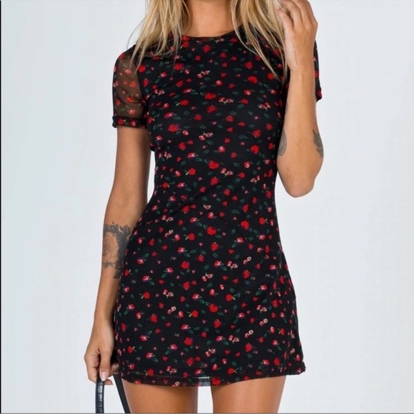 Princess Polly Dresses & Skirts - Princess Polly Floral Black Mesh Dress
